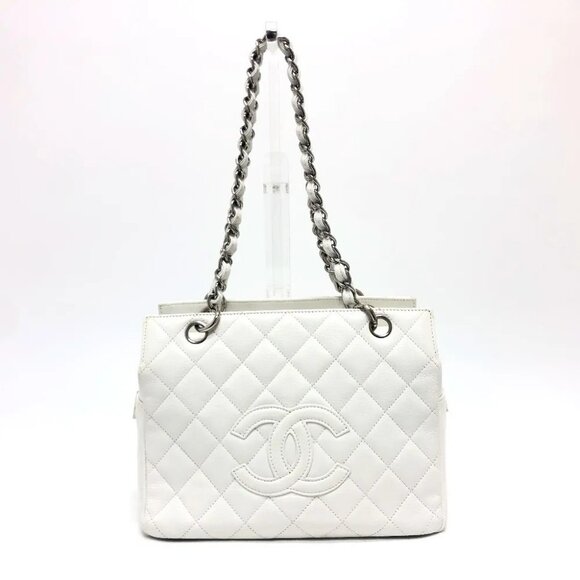 Authentic CHANEL Caviar Petite Timeless Shopper Tote Quilted Shoulder Bag Ivory - Picture 2 of 16